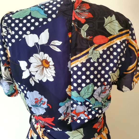 Aleta Navy Blue Print Short Sleeve Surplice Maxi Dress - Picture 8 of 13